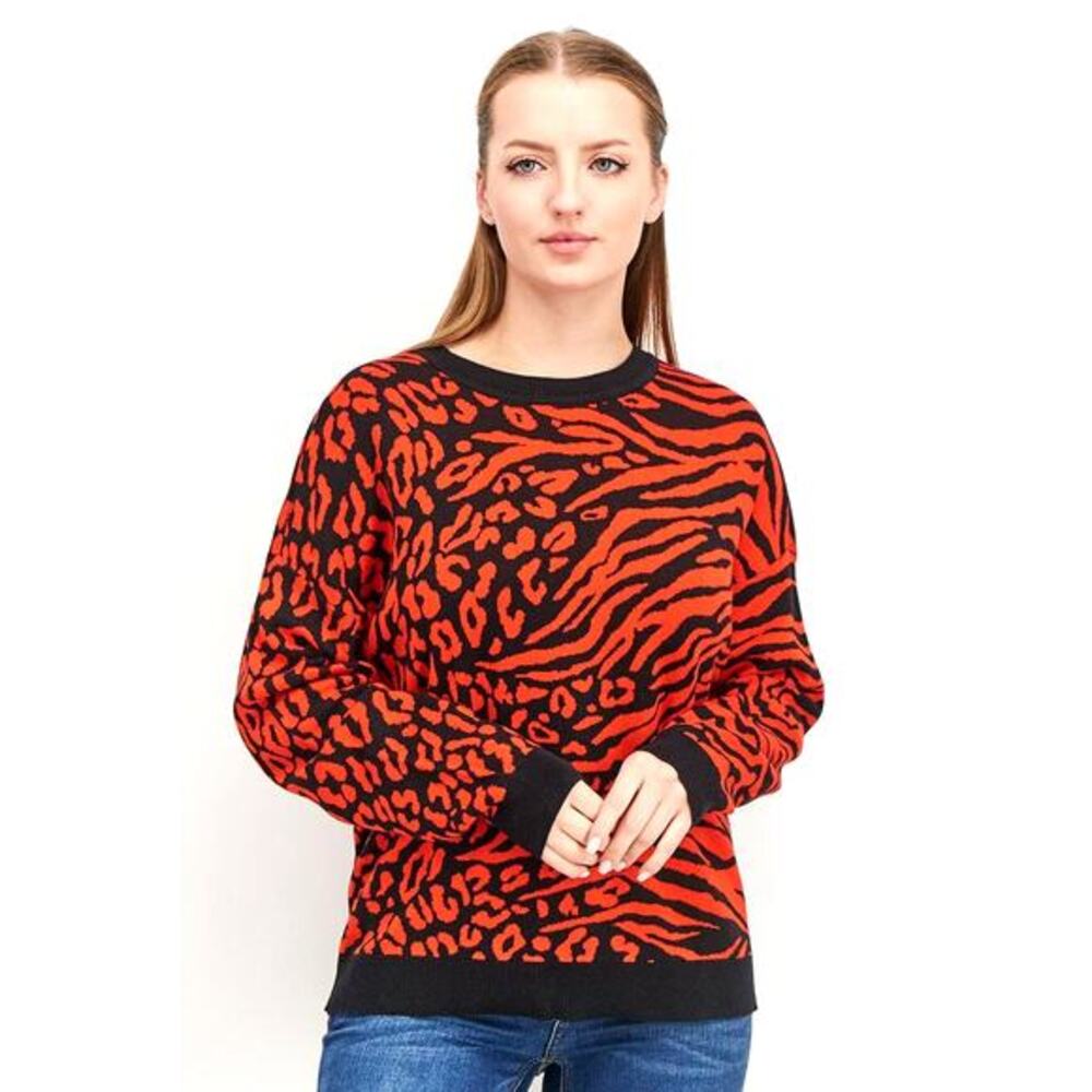 Bar‎ lll Women's Zebra Leopard Animal Print Jacquard Mob-Wife Sweater Size Small